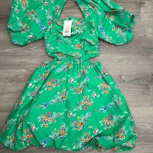 a new day Green Floral Cutout Casual Dress